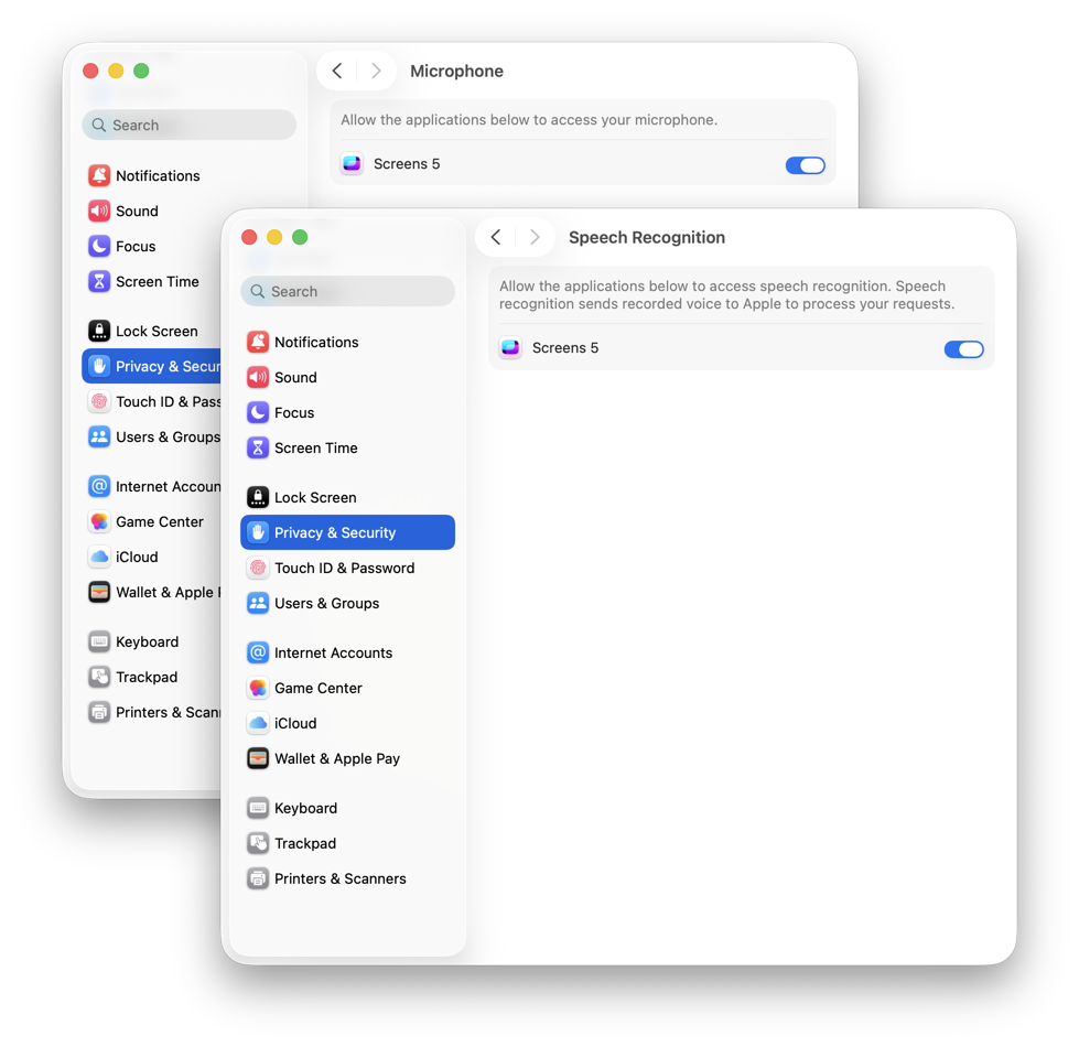 Autorizzazioni dettatura Mac