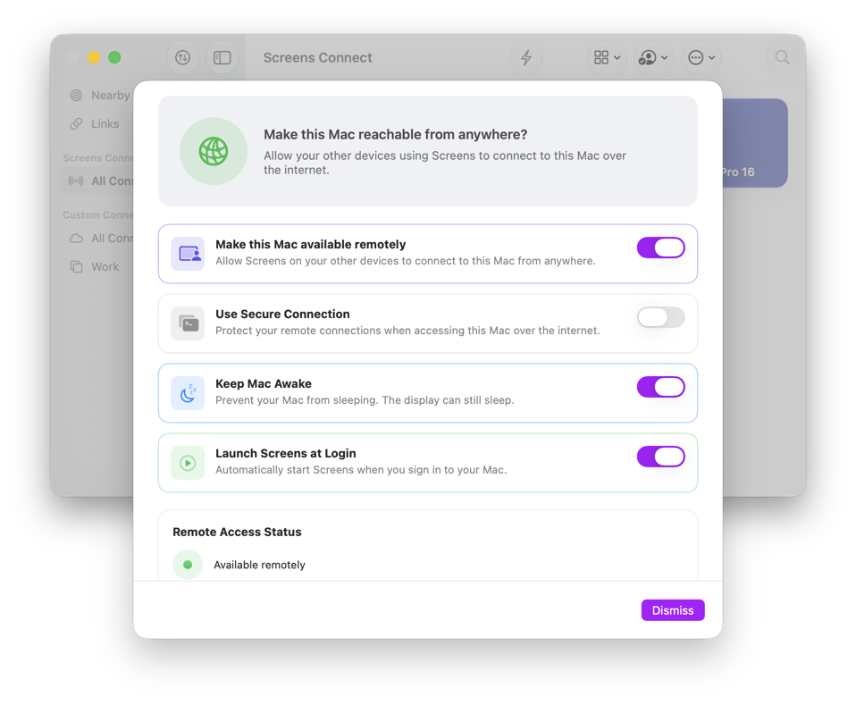Screens Sc Remote Access Options